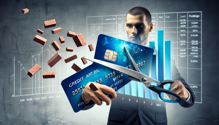 A person cutting a credit card bill, symbolizing debt consolidation and financial savings.