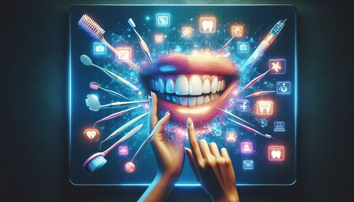 Modern dental practice advertisement on a digital billboard, targeting diverse demographics on social media for new services and appointments.