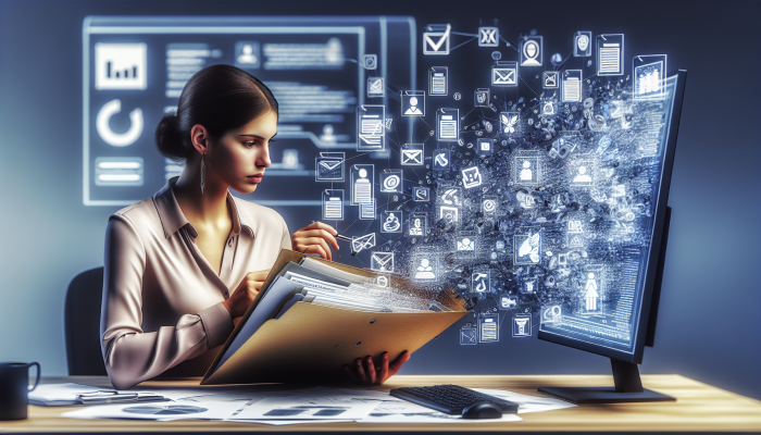 Best Habits for Debt Consolidation Winners: A Guide | DCL A person organising a labeled folder with documents at a desk, reviewing digital files on a computer.