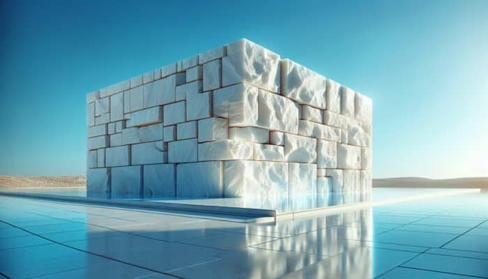 Limestone facade gleaming under clear sky, treated with protective coating, after pH-neutral cleaning.