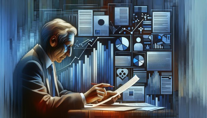 Advanced Debt Consolidation for Retirees: A Comprehensive Guide | DCL A retiree analysing financial documents and credit reports, focused on maintaining a high credit score for debt consolidation loan eligibility.