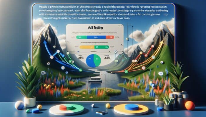A/B testing interface showing two retargeting ads for hosting services with different color schemes and performance graphs.
