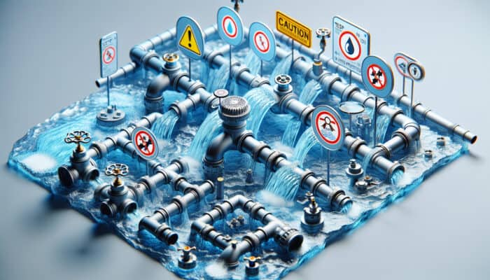 Backflow Testing Services in White Rock: Diagram of plumbing system showing backflow contaminating clean water, with labels for testing and prevention measures.