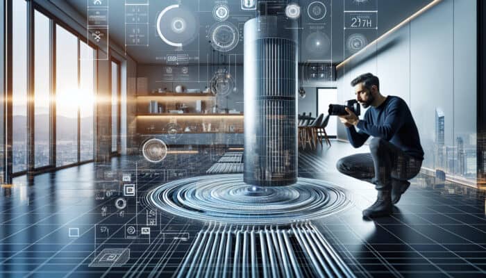 A modern hydronic radiant floor heating system in a South Vancouver home, with a technician adjusting controls.