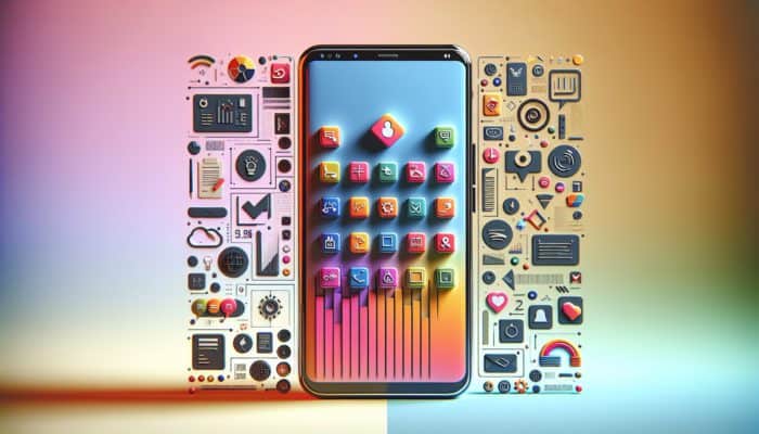 Smartphone displaying a vibrant, user-friendly interface with intuitive icons on a pastel background.