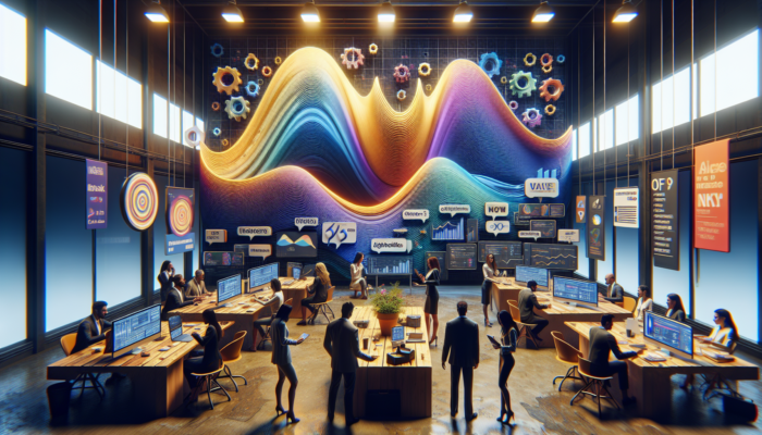 Marketers in Exeter analyze fluctuating SEO graphs on screens, collaborating with local influencers in a competitive digital landscape.