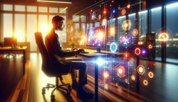 A focused analyst in a modern South Petherton office studies SEO dashboards with graphs of website traffic, keyword rankings, and user engagement.