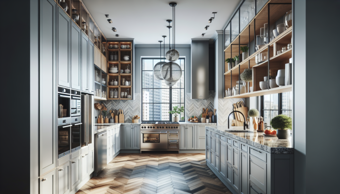 Modern Pretoria kitchen featuring sleek cabinetry, energy-efficient appliances, granite countertops, open shelving, and contemporary lighting.