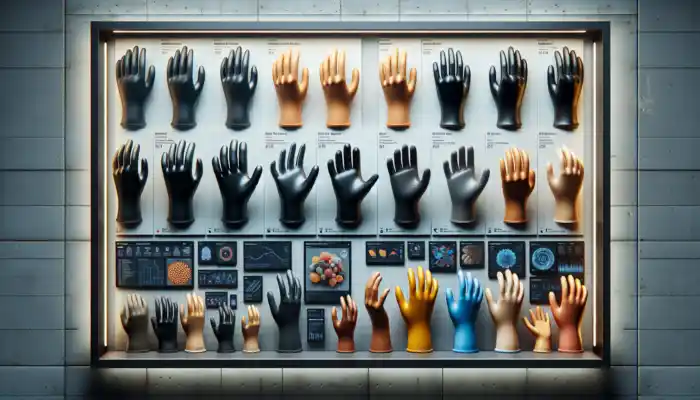 Diverse Selection of Latex Gauntlet Gloves Available from Suppliers in Darlington: Displaying gloves for chemical, food, and healthcare applications, featuring a natural rubber grip.
