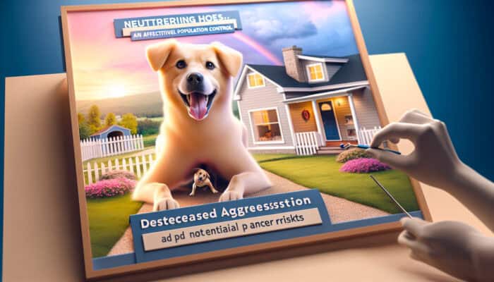 A vibrant neutered dog frolicking happily with family in a cozy home, with an empty animal shelter in the background.