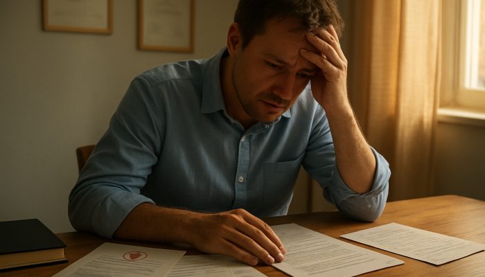 Creating Compassionate Repayment Strategies While Unwell: Guidance | DCL Concerned individual at a sunlit desk with medical certificates, bills, and a letter requesting creditor relief