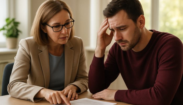 Engaging with Credit Unions About Your Financial Situation | DCL Individual reviewing financial documents with credit union advisor in a bright office environment